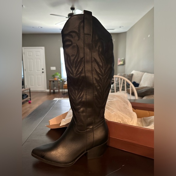 Knee High Black Cowboy Boots - Picture 1 of 2